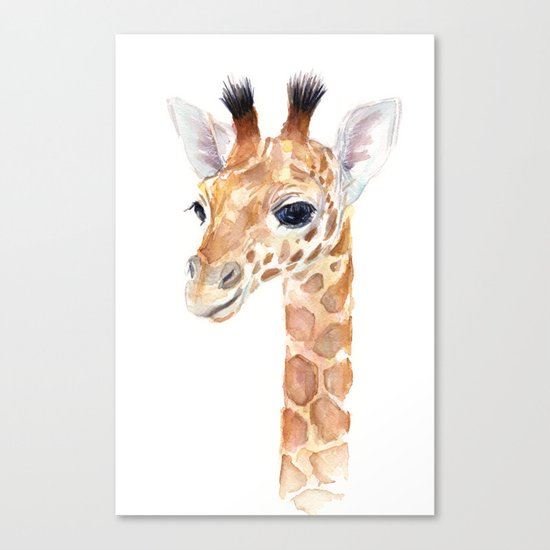 Baby Giraffe Cute Animal Watercolor Canvas Print