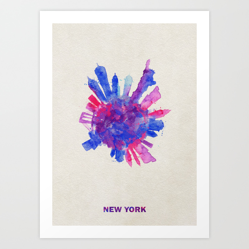 New York City Colorful Skyround Skyline Watercolor Painting Art
