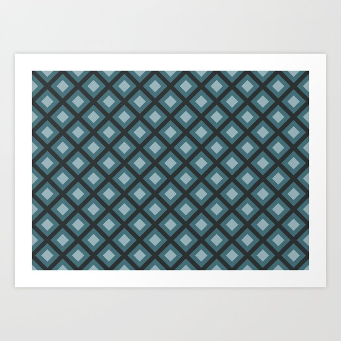 Teal and Gray Zigzag Square Checker Pattern Art Print