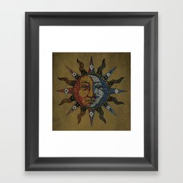 Vintage Celestial Mosaic Sun & Moon Framed Art Print