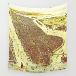 The Pulse of New York-1891 vintage pictorial map Wall Tapestry
