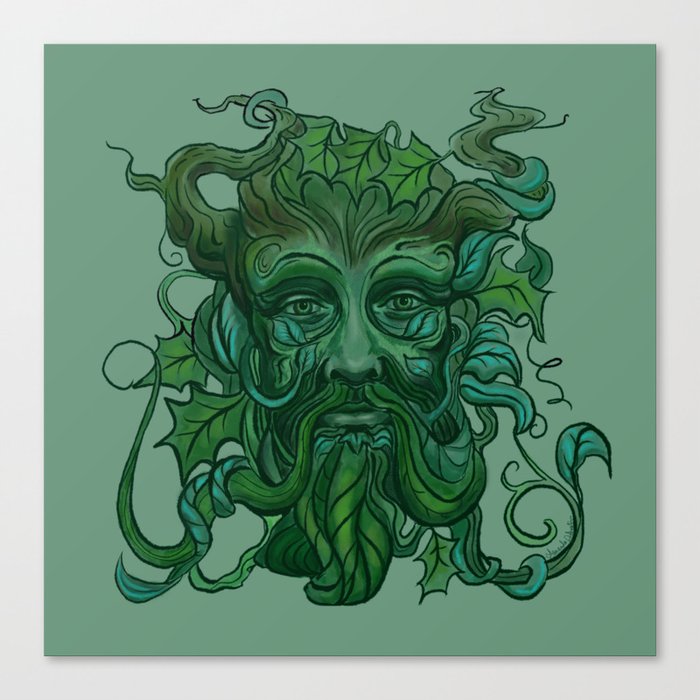 Nature-Themed Celtic Green Man Foliate face Canvas Print