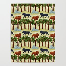 digital pattern with white, black and brown lions Poster