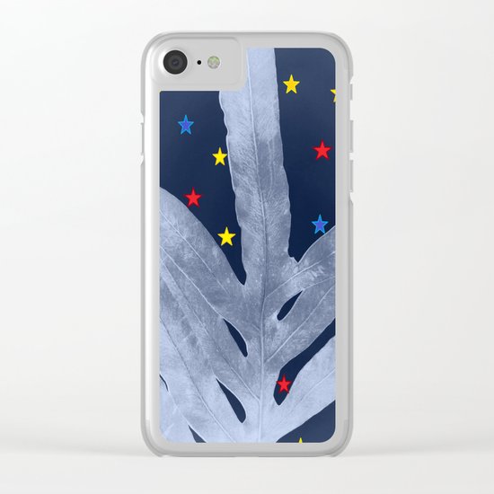 Green Fern Silver Blue with Starry Night, Stars Clear iPhone Case
