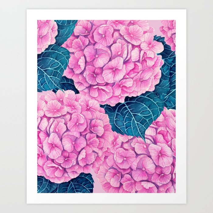 Hydrangea watercolor pattern, pink and blue Art Print