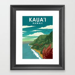 Kauai Hawaii Vintage Minimal Retro Travel Poster Framed Art Print