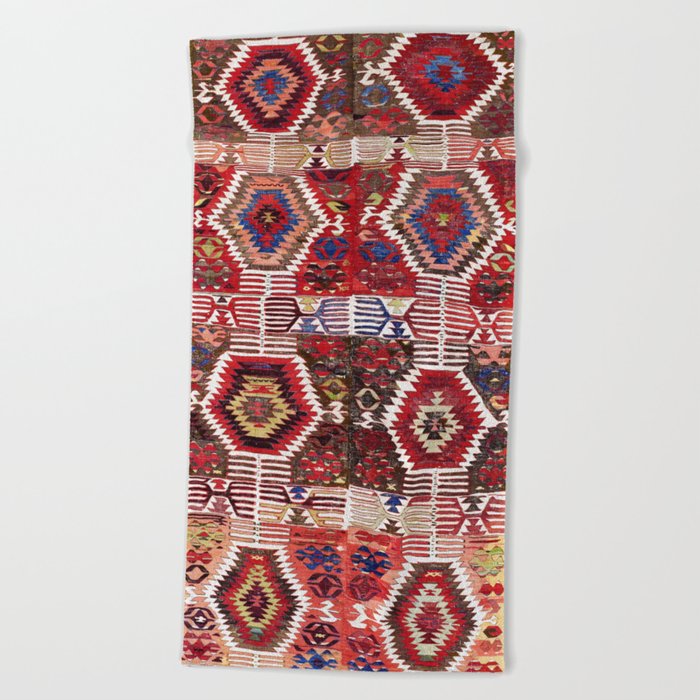 Afyon Antique Turkish Kilim Rug Print Beach Towel By Afyon Antique Turkish Kilim Rug Print