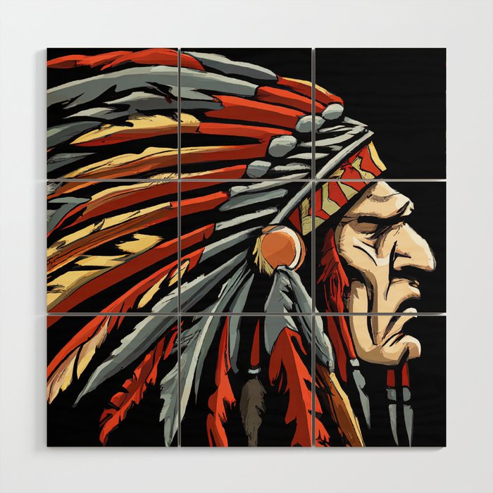 Native American Chief Wood Wall Art
