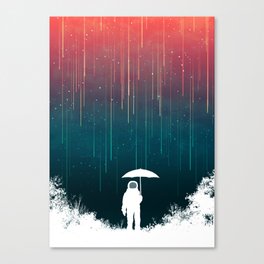Meteoric rainfall Canvas Print | Outdoor, Sky, Digital, Meteorrain, Umbrella, Colorful, Outerspace, Stars, Meteor, Rain 