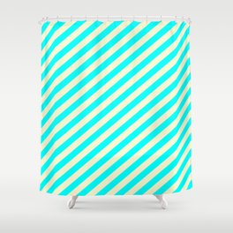 [ Thumbnail: Cyan and Light Yellow Colored Lines/Stripes Pattern Shower Curtain ]