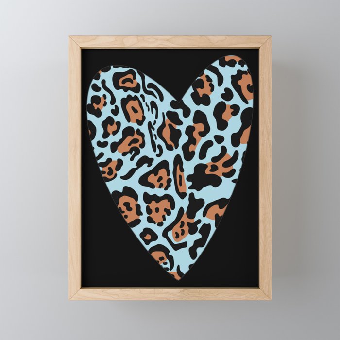 Leopard heart blue Framed Mini Art Print