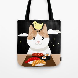 Sushi Eating Cat & Bird Tote Bag