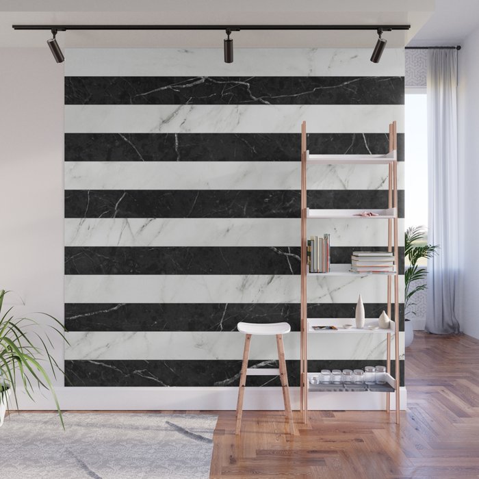 Marble Stripes Pattern 2 - Black and White Wall Mural