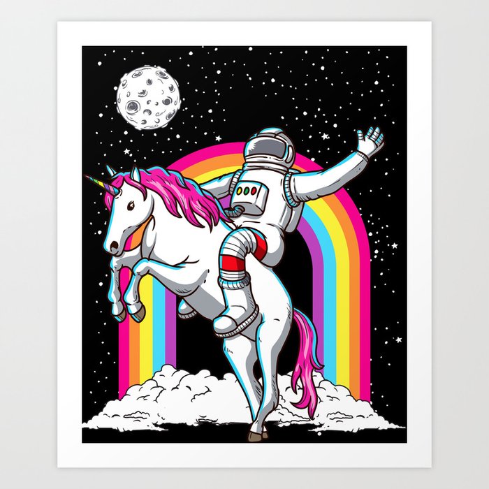 Astronaut Riding Unicorn Art Print by