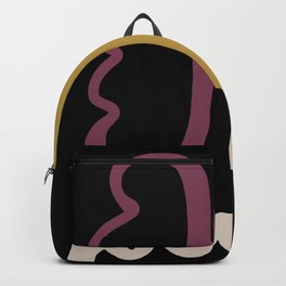 abstract dead face  Backpack | Happy Bathroom, Matisse Mushroom, Retro Vibe, Living Room, Abstract Art, Mid Century, Black Yellow Pink, Minimalistic, Tribal Folk Art, Graphicdesign 