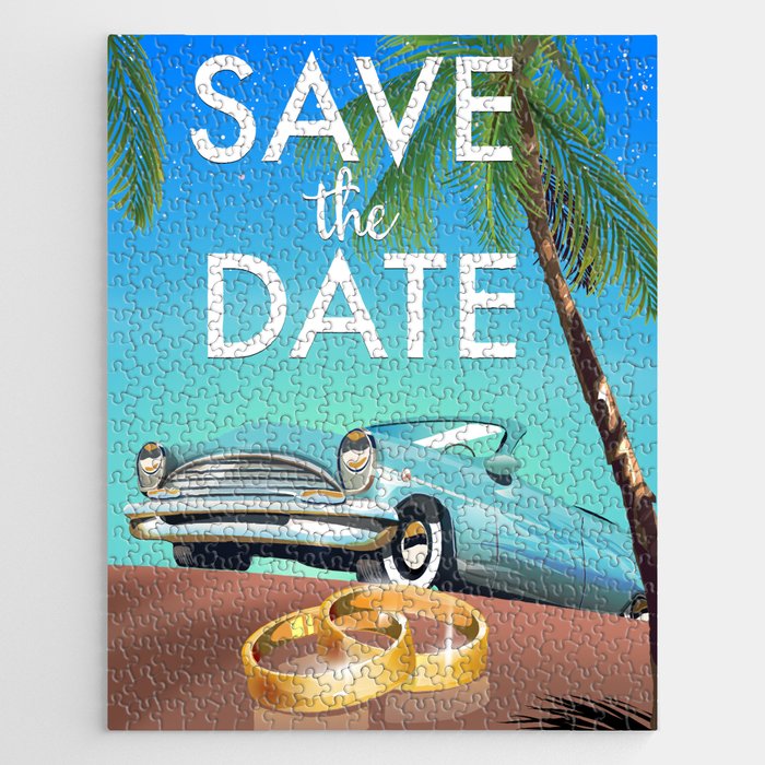 Save the Date Vintage Car Jigsaw Puzzle