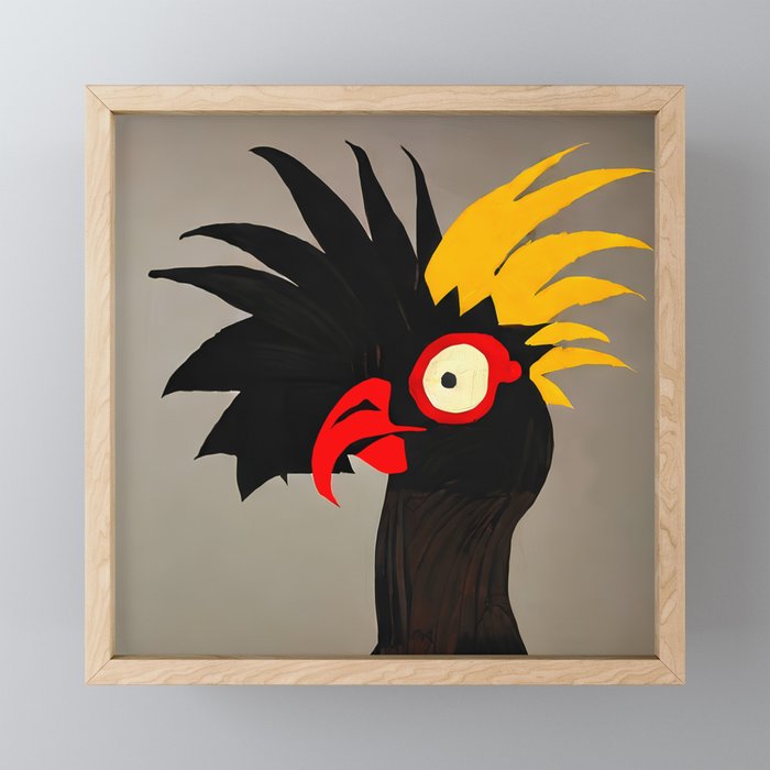 Black and Yellow Rooster - Pop Art Framed Mini Art Print