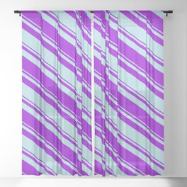 [ Thumbnail: Dark Violet & Powder Blue Colored Lined/Striped Pattern Sheer Curtain ]