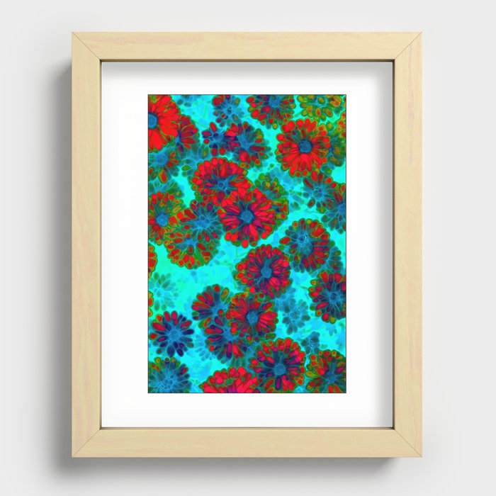Red daisies Bohemian Floral abstract batik fabric Recessed Framed Print