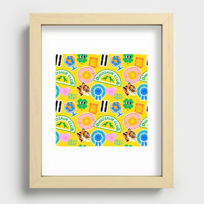 Funny retro colorful sticker label seamless pattern Recessed Framed Print