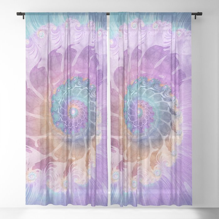 Painted Fractal Spiral In Turquoise Purple And Orange Sheer