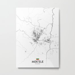 Mek'Ele, Ethiopia - Light City Map Metal Print