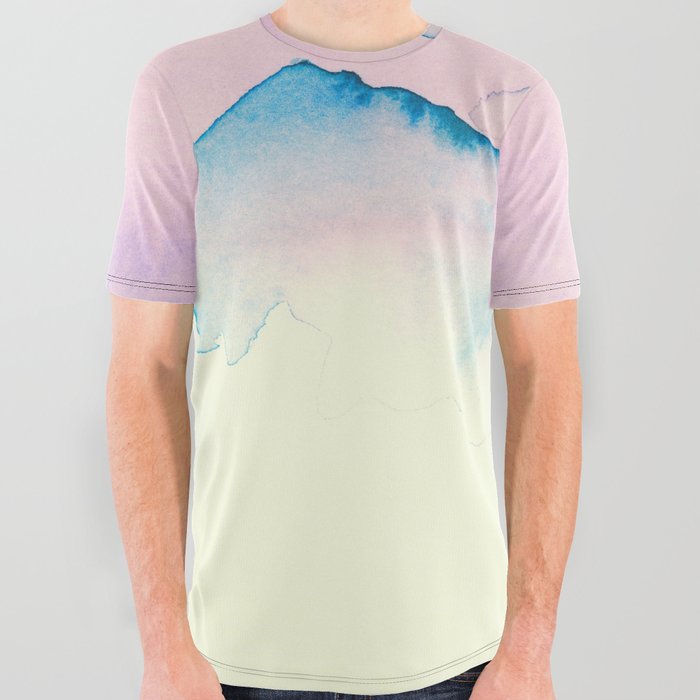 Light Blue Mountain Tops With Pink Sky All Over Graphic Tee
