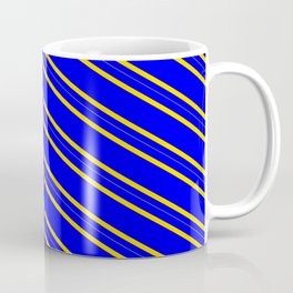 [ Thumbnail: Blue and Yellow Colored Lines Pattern Coffee Mug ]
