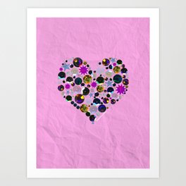 Heart of Gems and Sequins over Pink Paper Art Print