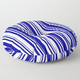 [ Thumbnail: Dark Blue and Mint Cream Colored Striped Pattern Floor Pillow ]