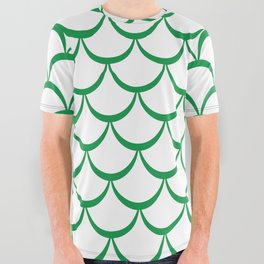 Green and White Mermaid Scales All Over Graphic Tee