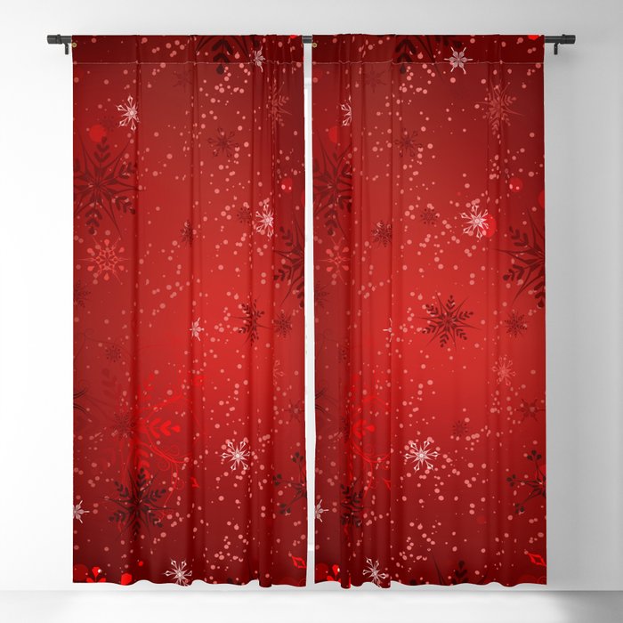 Red Background with Gold Snowflakes Blackout Curtain