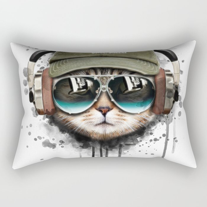 Watercolor cat listening a music illustration. Rectangular Pillow