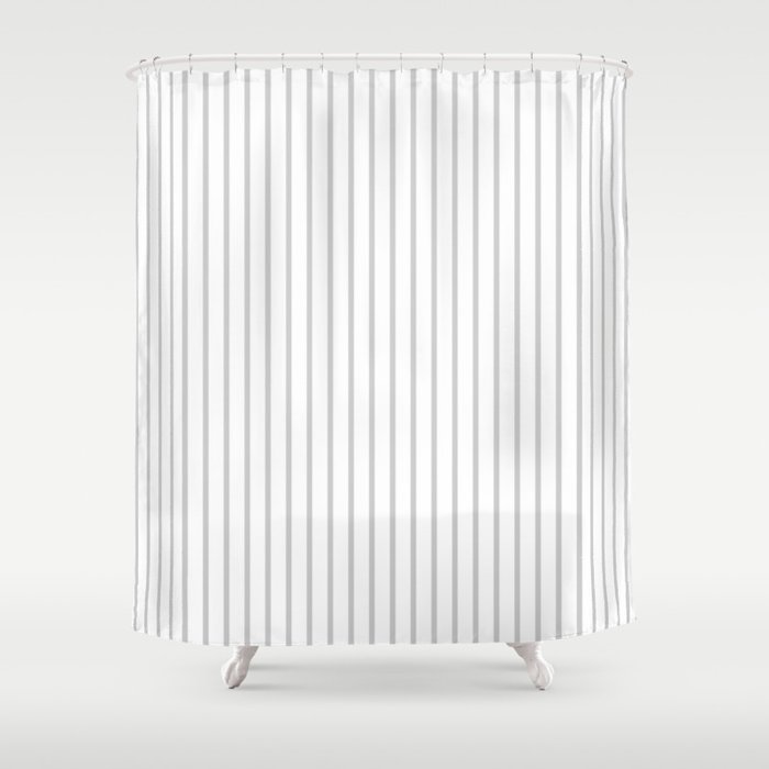 Dove Grey Pin Stripes on White Shower Curtain