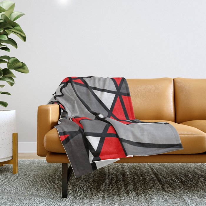 Triangels Geometric Lines red - grey - white Throw Blanket