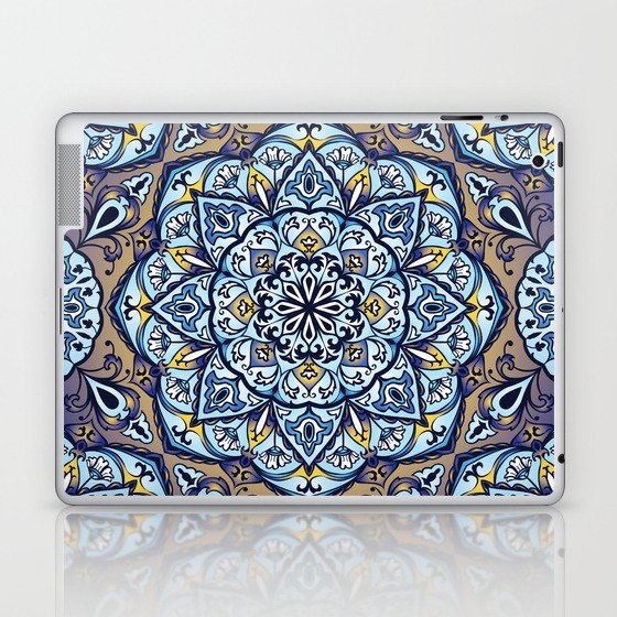 Ornamental Ethnic Bohemian Pattern III Navy Aqua Laptop & iPad Skin