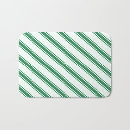 [ Thumbnail: Mint Cream & Sea Green Colored Lined/Striped Pattern Bath Mat ]
