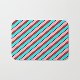[ Thumbnail: Light Pink, Red, Aqua & Dark Red Colored Stripes/Lines Pattern Bath Mat ]