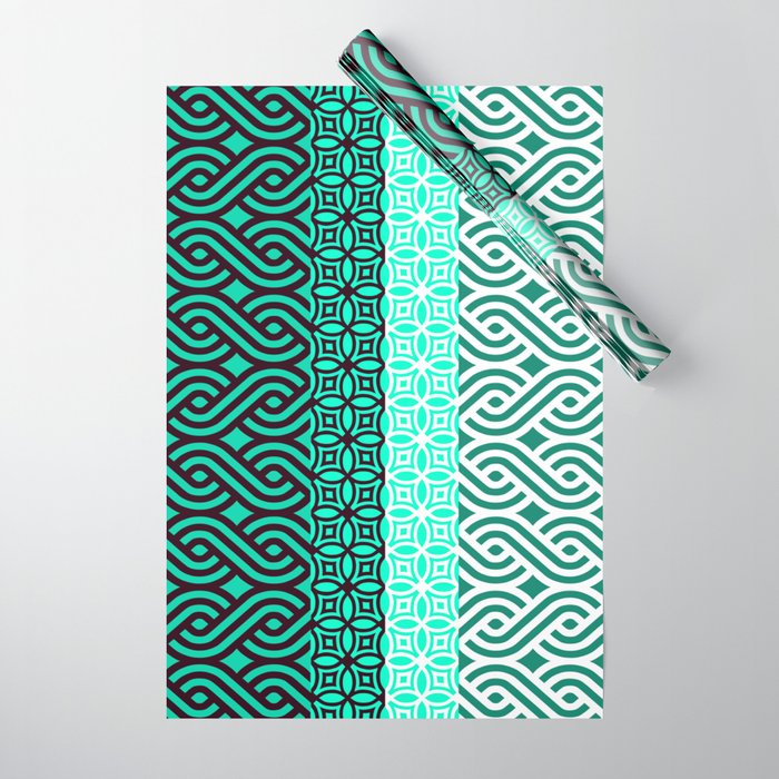 Black and White Plaits Pattern on Green Wrapping Paper
