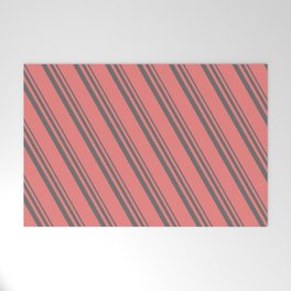 [ Thumbnail: Dim Grey & Light Coral Colored Lined/Striped Pattern Welcome Mat ]