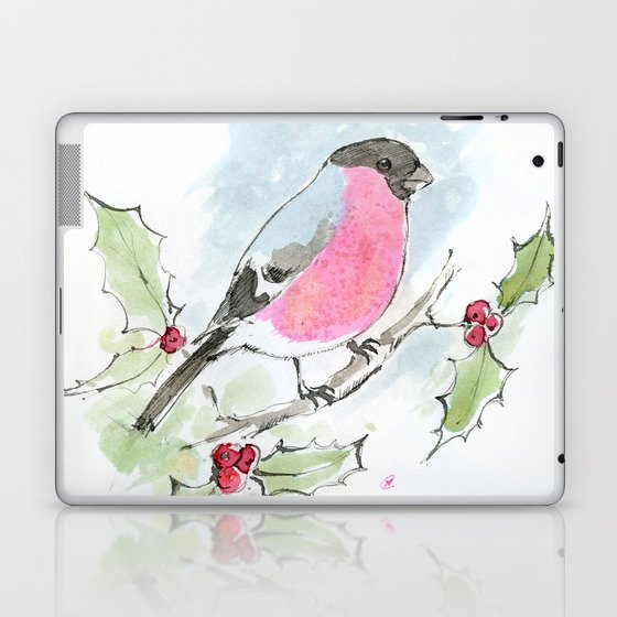 Bullfinch and holly tree Laptop & iPad Skin