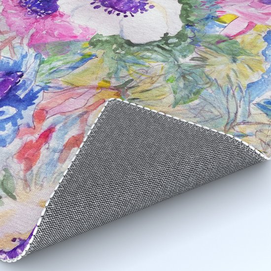 Abstract Floral Sketch Watercolor Hand Paint Rug By Inovarts