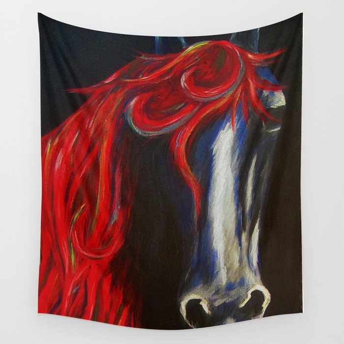 Red and Blue Horse Wandbehang | Gemälde, Acrylic, Surrealismus, Other, Pferd, Red-hair, Farm, Red, Blau, Horses