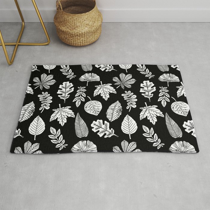 Linocut Leaves Fall Autumn Black And White Home Decor Seasonal