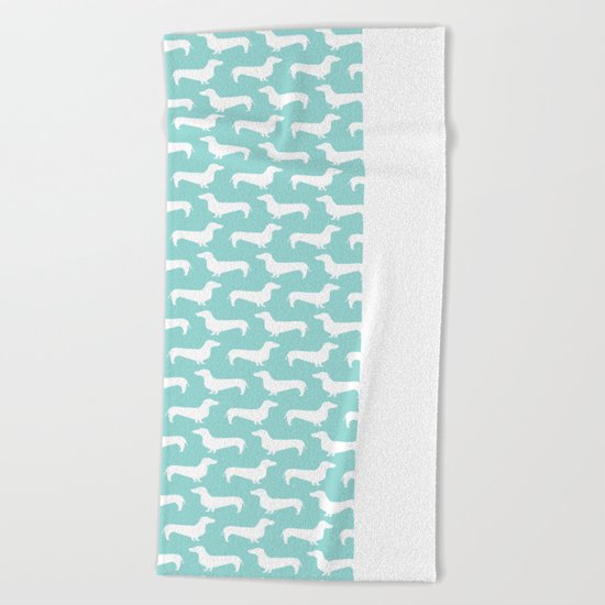 Wiener Dog cute pet portrait pattern silhouette dog breed custom mint pastel dog art pet portraits Beach Towel