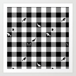 Black and White Checkered Animals Art Print