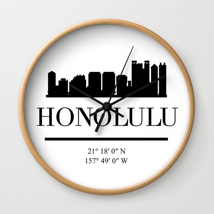 HONOLULU HAWAII BLACK SILHOUETTE SKYLINE ART Wall Clock
