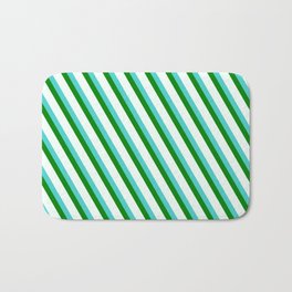 [ Thumbnail: Turquoise, Green & Mint Cream Colored Stripes Pattern Bath Mat ]