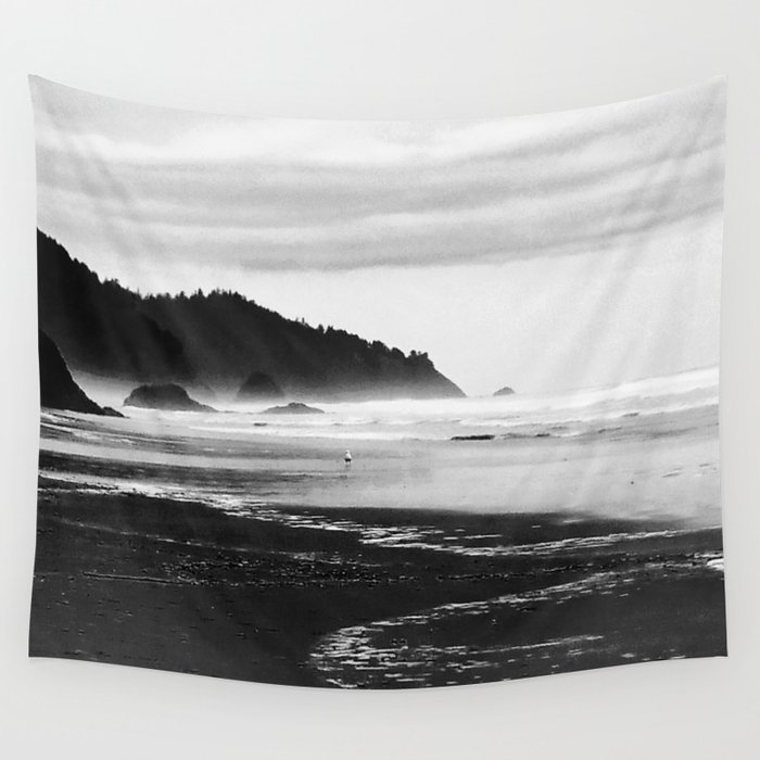 Black and White Seascape At Hug Point Wall Tapestry