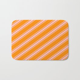 [ Thumbnail: Dark Orange and Pink Colored Lined Pattern Bath Mat ]